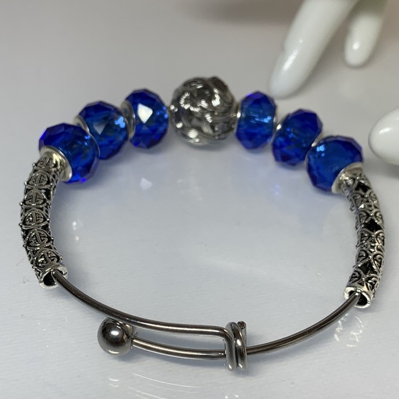 FILIGREE BLUE LAMPWORK CRYSTALS BANGLE 6cm diameter - Picture 4 of 6
